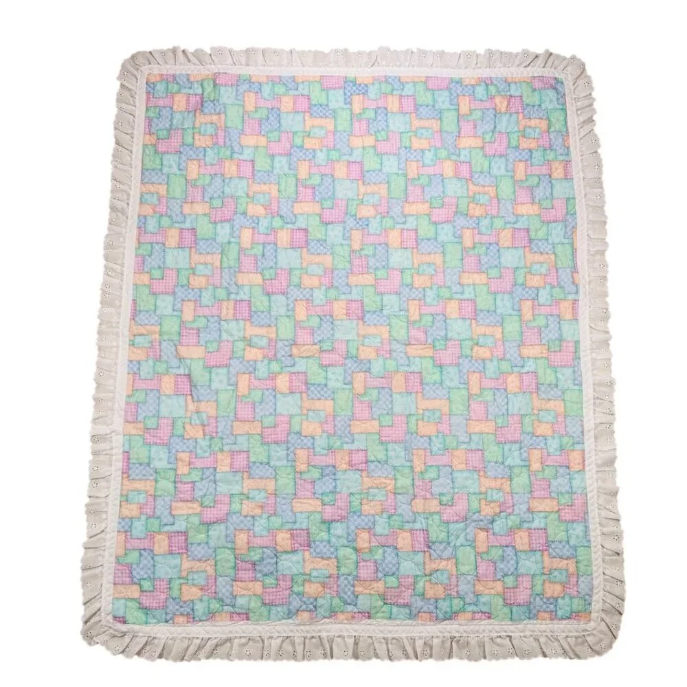 Vtg Noah’s Ark Baby Quilt Pigs Fly Puzzle Piece Bedroom